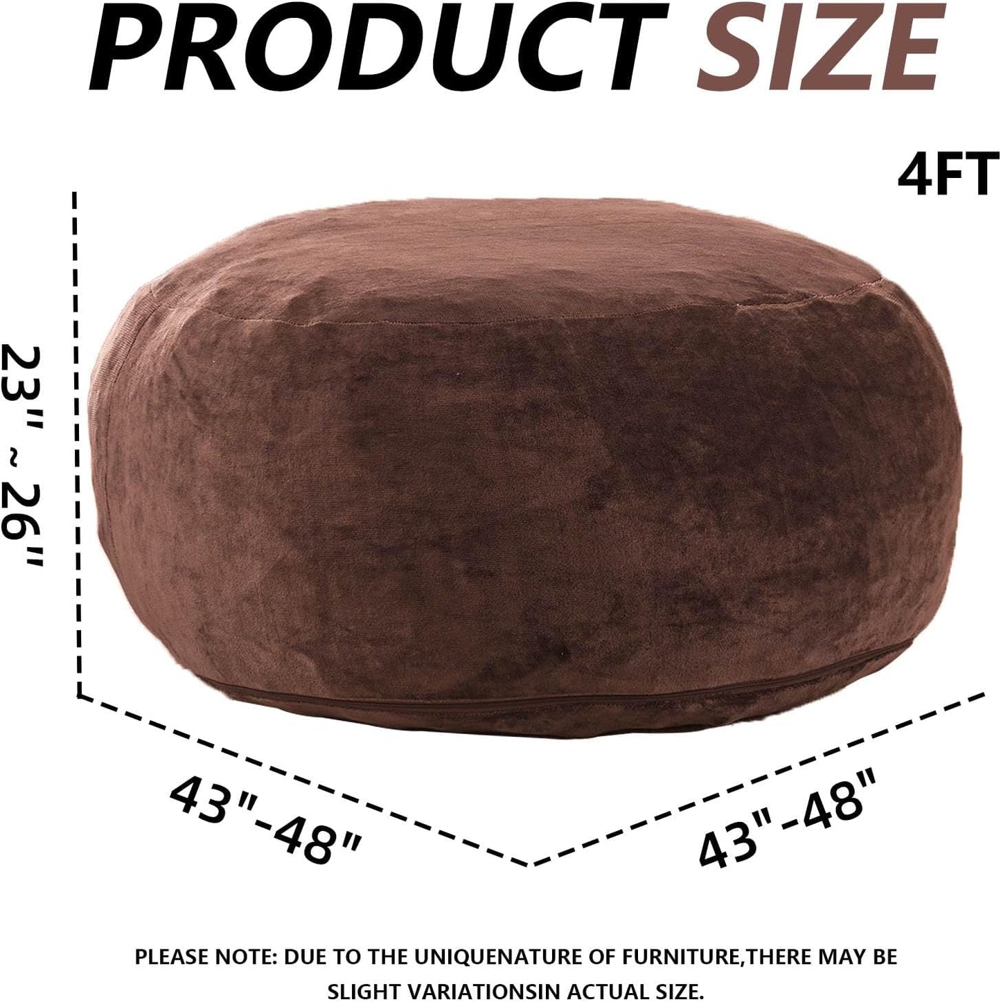 4FT Large Bean Bag Chairs,Big Adult Size Memory Foam Beanbags with Filler Included,Machine Washable Corduroy Cover,Ultra Soft Plush Gaming Bing Bag Puff Chair for Dorm, Living Room & Bedroom (Brown)