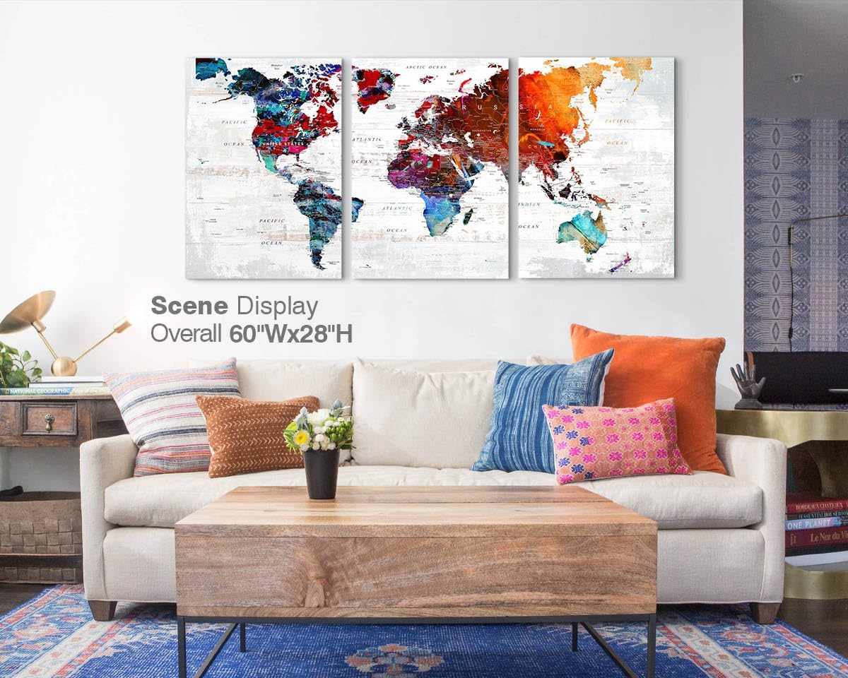 Canvas Wall Art Abstract Map Pictures for Bedroom Wall Decor Modern Office Artwork Graffiti Painting Kitchen Decoration Red Colorful Art