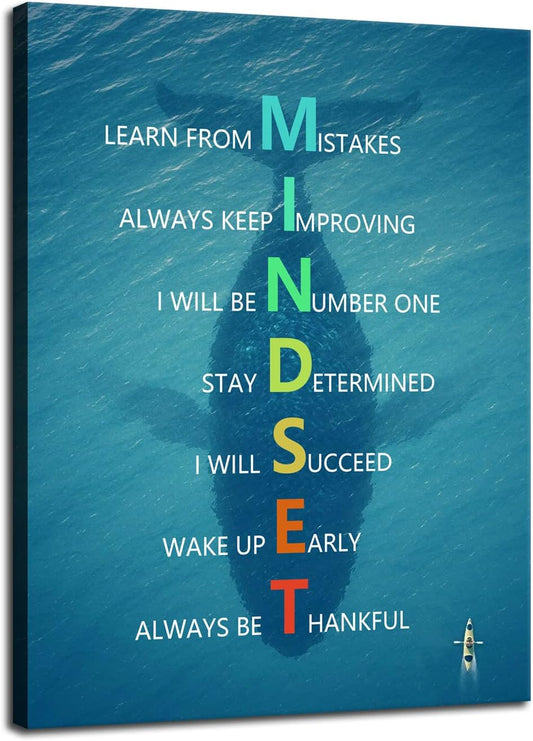 Motivational Canvas Wall Art for Office Whale Inspirational Entrepreneur Quotes Mindset Poster Print Artwork Painting Picture for Framed Home Decoration Living Room Ready to Hang [18''W X 24''H]