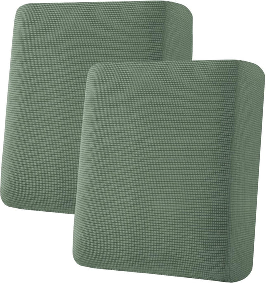 H.VERSAILTEX Super Stretch Individual Seat Cushion Covers Sofa Covers Couch Cushion Covers Slipcover Sets Thick Jacquard Textured Twill Fabric (2 Piece Medium Sofa Cushion Covers, Loden Frost)