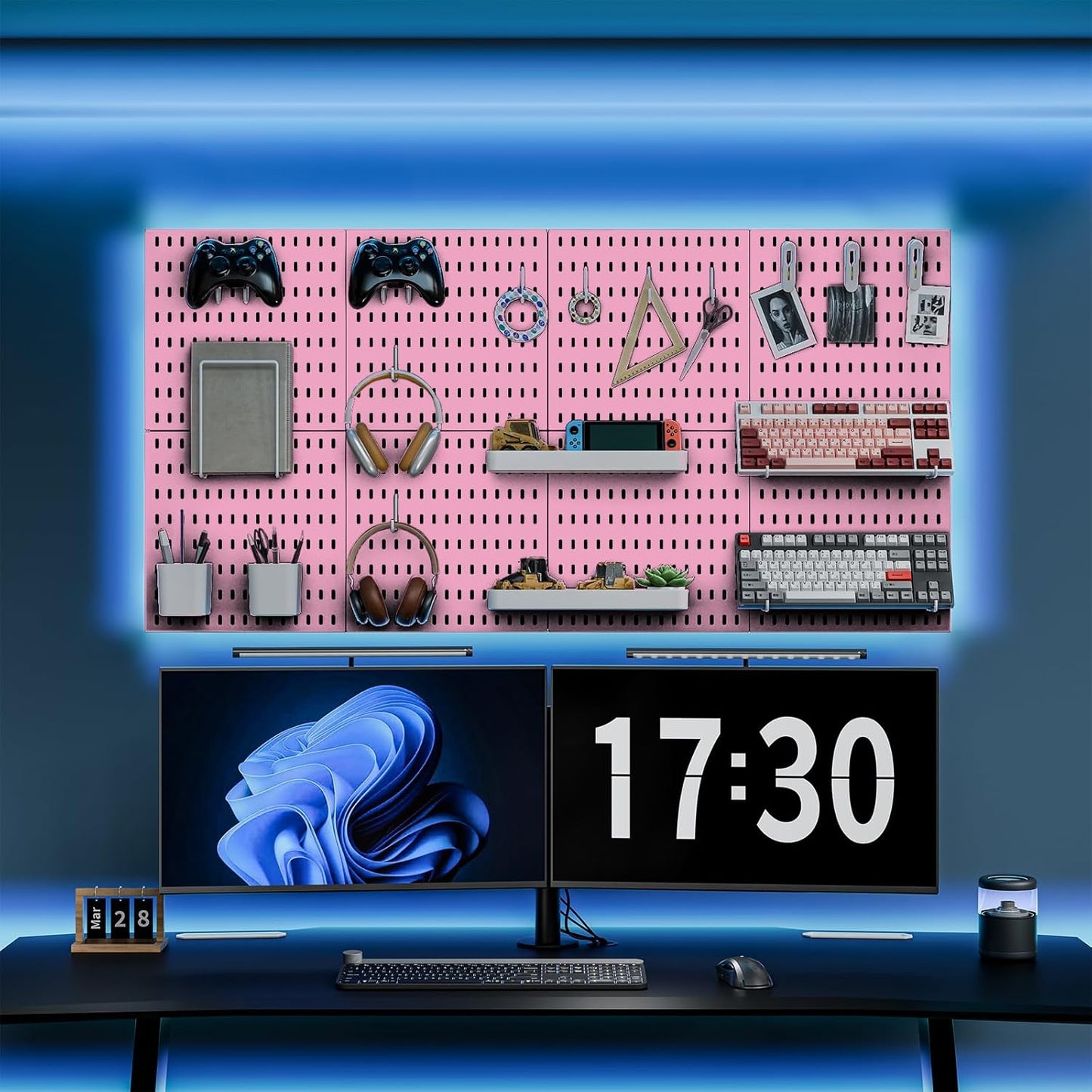 Pegboard Combination Kit, 25.2" x 50.4" Wall Mounted Storage Set with 8 Pegboards & 40 Accessories Hanging, Peg Boards Organizer