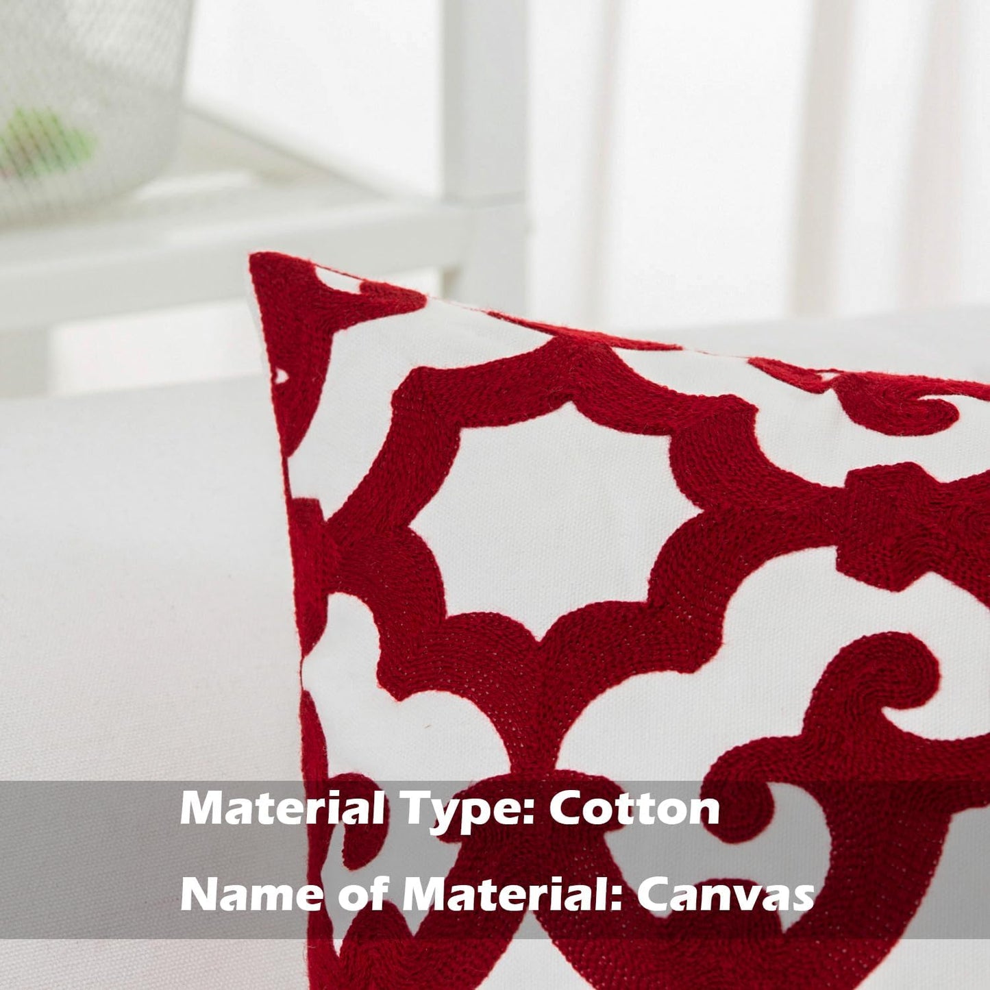 HWY 50 Red Decorative Throw Pillow Covers 18x18 Inch (1 Piece), Embroidered Cotton Farmhouse Cushion Cover Pillow Case for Sofa Couch Living Room Bed, Geometric