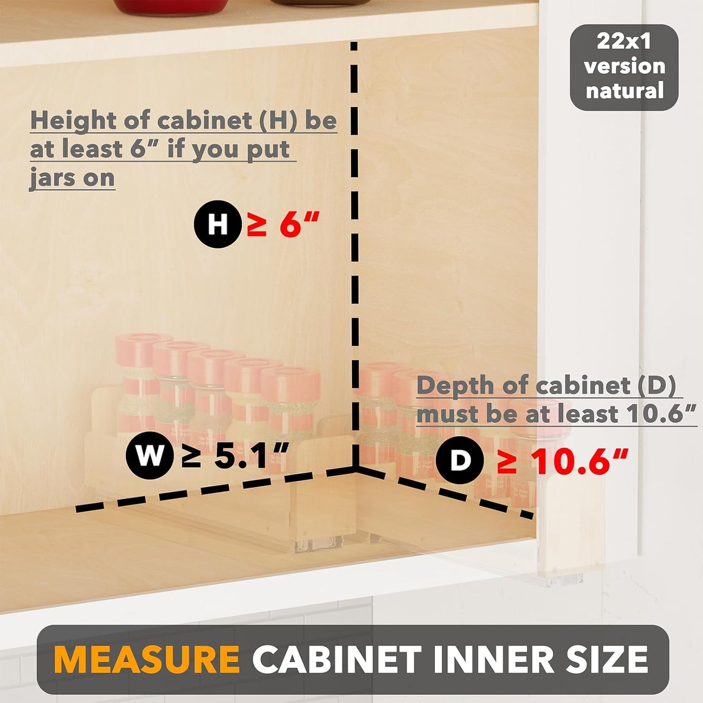 SpaceAid Bamboo Pull Out Spice Rack Organizer for Cabinet, Heavy Duty Slide Out Seasoning Kitchen Pantry Sliding Vertical Organization, 5.1" Wide, 2 Drawers(2" Wide), 1-Tier, Natural
