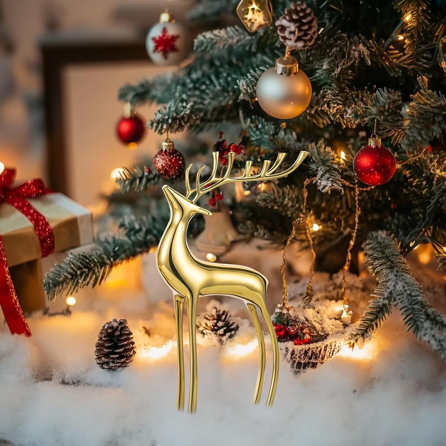 Sziqiqi Reindeer Sculpture for Christmas Table Centerpieces - Gold Brass Deer Antler Statue Decor Metal Elk Figurine Modern Stag Sculpture for Christmas Decorations Indoor Animal Rein Deer Ornaments