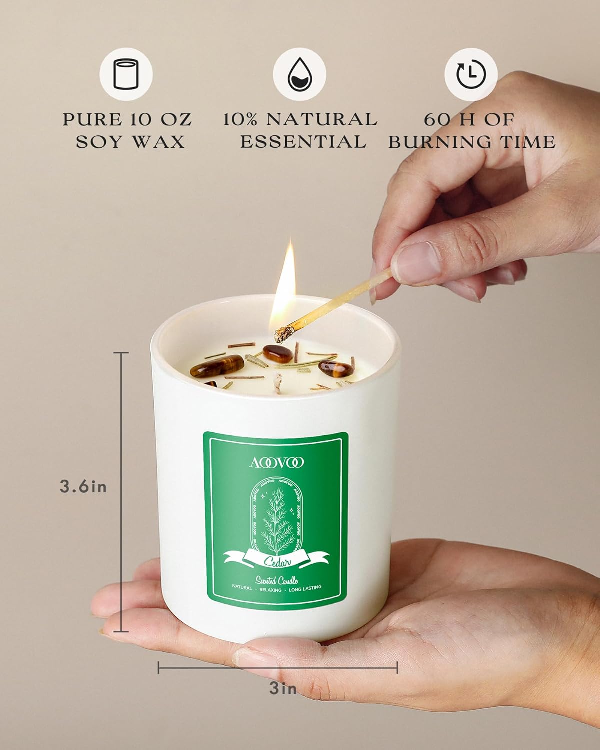 AOOVOO Cedar Scented Candles for Women - Aromatherapy Candle with Crystals Inside, 10oz Soy Candles for Home Scented, Birthday Gifts Candle for Women Mom
