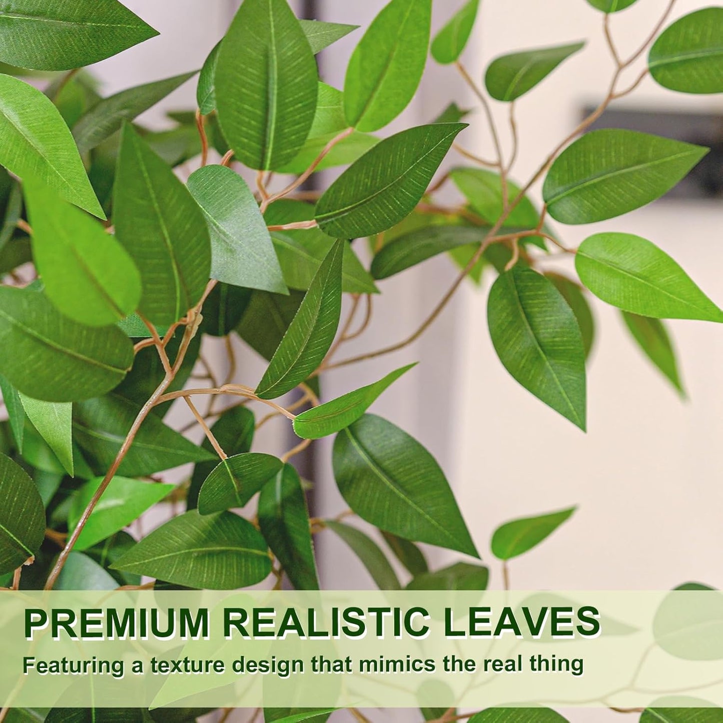 6FT Artificial Ficus Tree with White Planter, Realistic Faux Silk Indoor Outdoor Plant for Home Office Living Room, Porch, Garden Decor