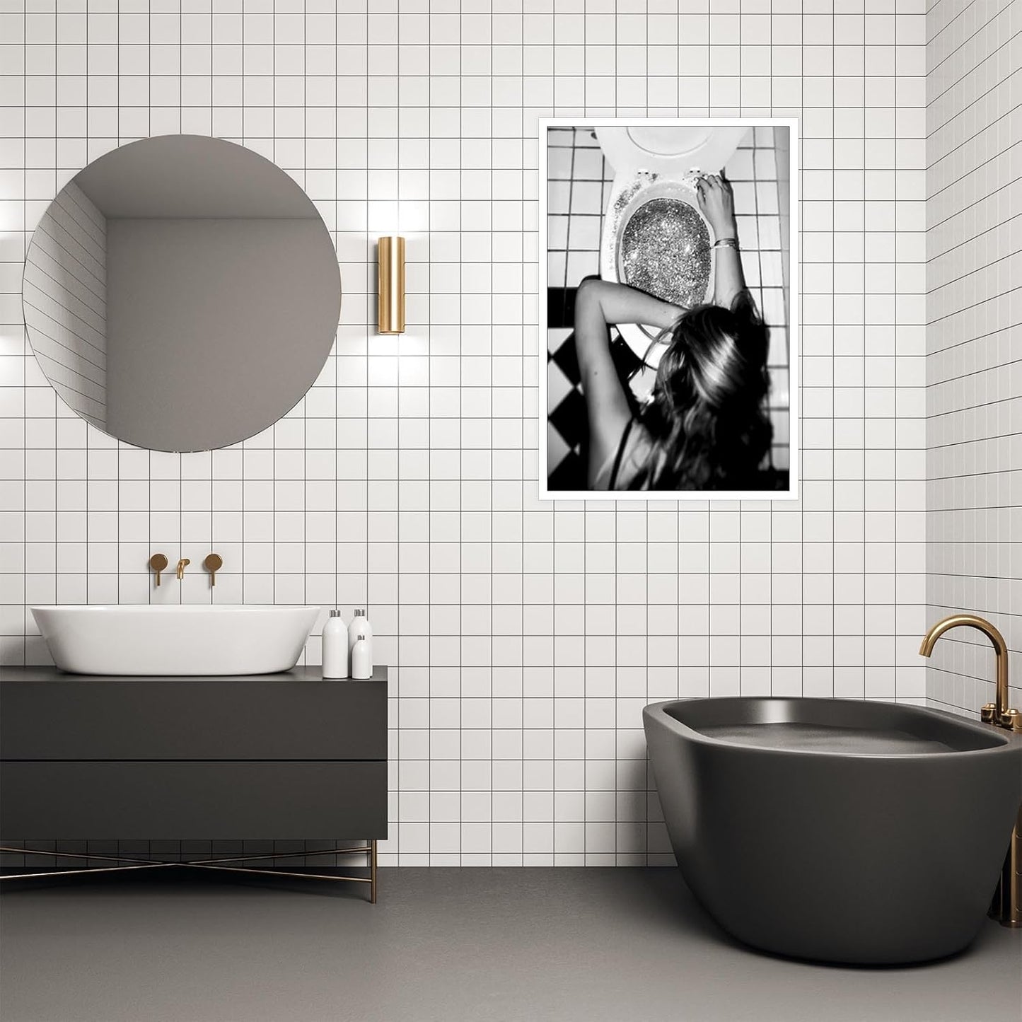 Liyark Funny Bathroom Wall Art Black and White posters Bar Disco Party prints painting Girls Bathroom Canvas wall art Funky aesthetics Teen Girl Bedroom wall decor for 12x16in Unframed