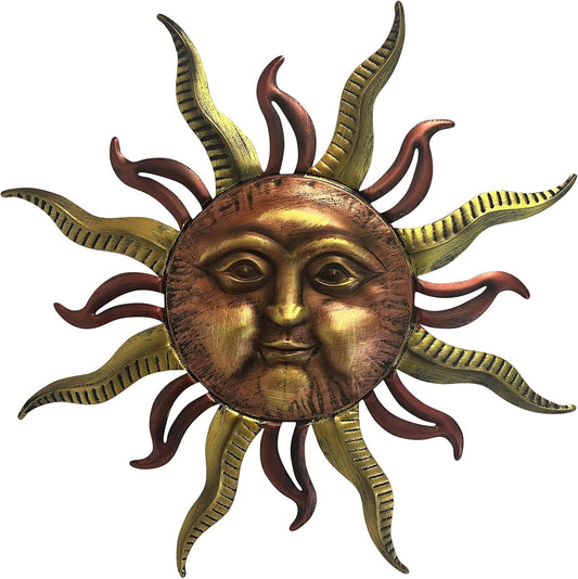 LIFFY 30" Large Sun Wall Decor - Metal Sun Face Wall Sculpture, 3D Hand-Painted Outdoor Wall Art Hanging for Patio Garden Yard, Housewarming Gift, Easy Hanging
