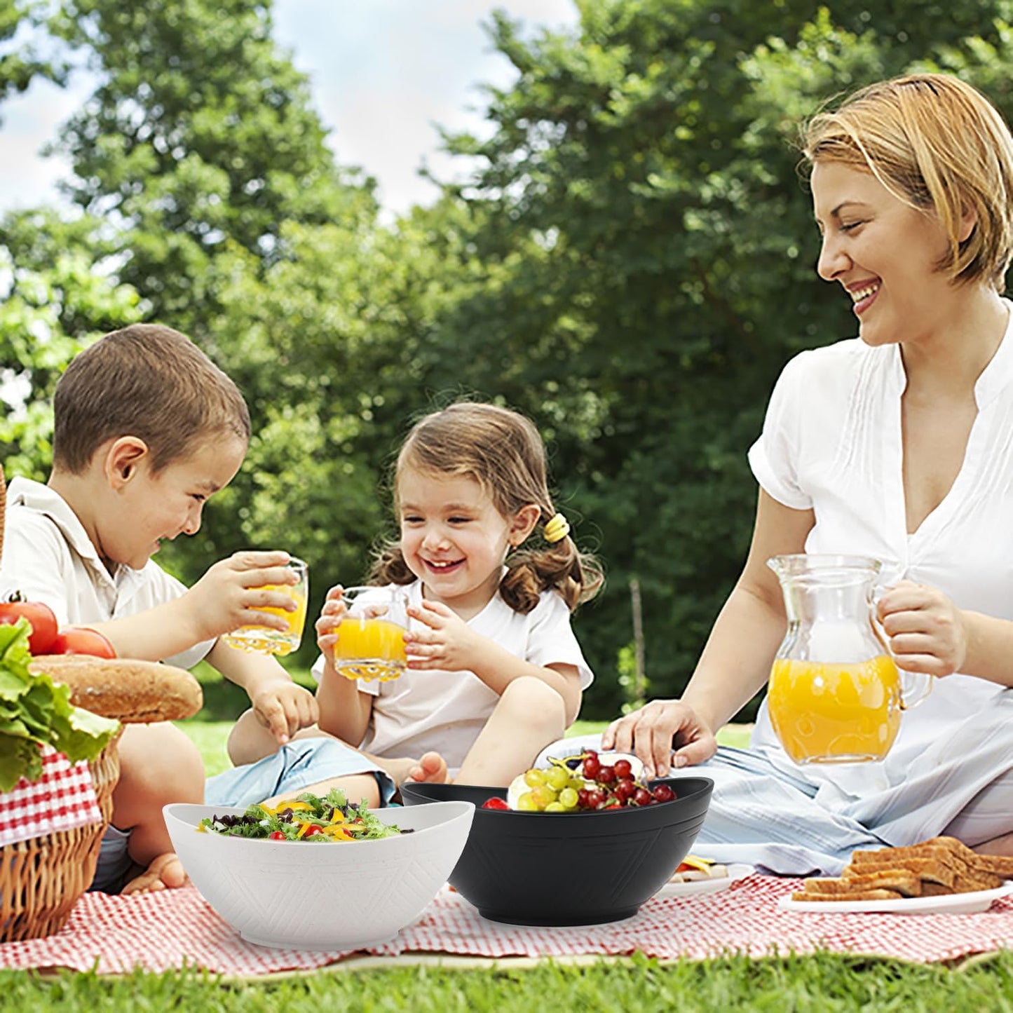 Big Wheat Straw Bowls,Unbreakable Large Salad Bowls,Dishwasher and Microware Safe Plastic Bowls Reusable,Kitchen Bowl Set for Salad,Cereal,Soup and Oatmeal.Black and White