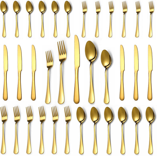 Lazycorner 30 Pcs Gold Silverware Set for 6, Food Grade Stainless Steel Flatware Set Include Fork/Knife/Spoon, Mirror Polished Eating Utensils Sets, Reusable Silverwear Cutlery Set, Dishwasher Safe