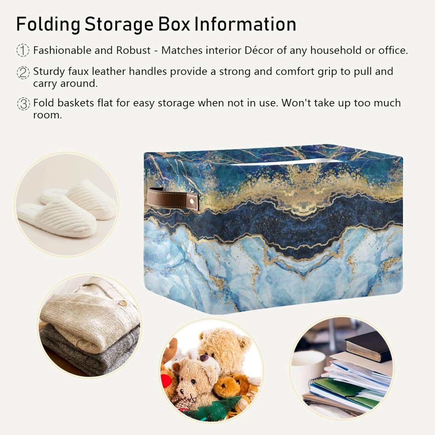 susiyo Foldable Storage Bins Storage Cubes Bin Baskets for Shelves with Handles Decorative Fabric Storage Baskets for Organizing Shelves Closet Nursery Home Toy,Blue Marble