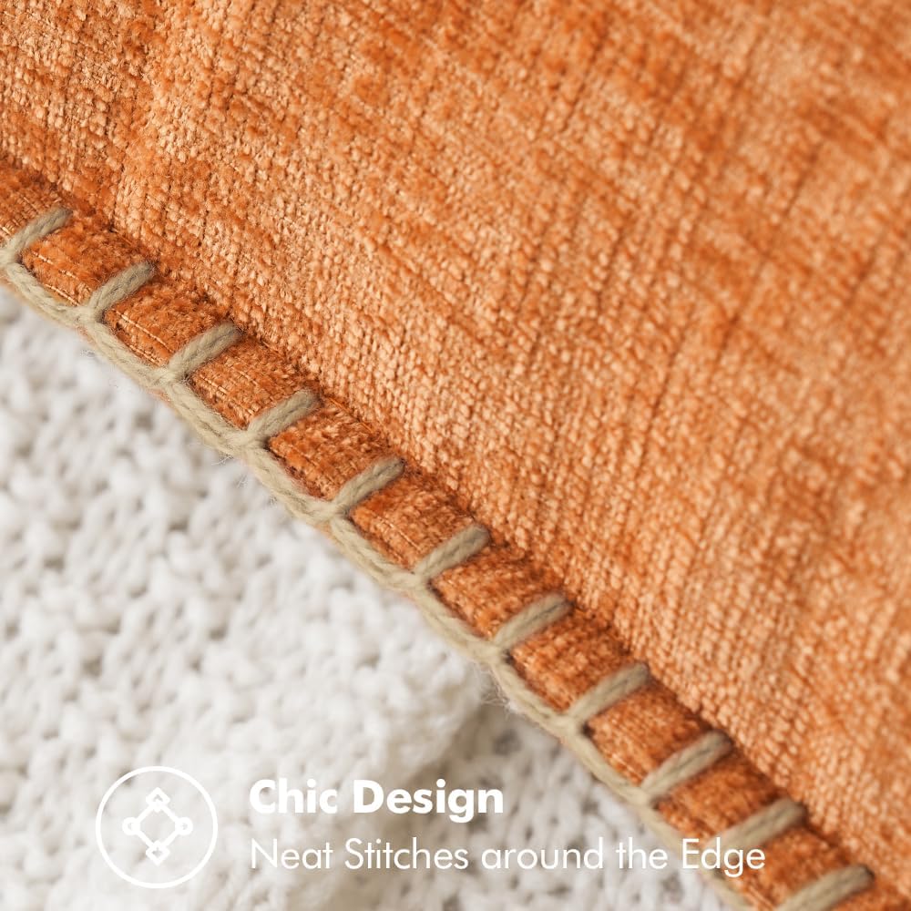 MIULEE Pack of 2 Fall Couch Throw Pillow Covers 20x20 Inch Orange Farmhouse Decorative Pillow Covers with Stitched Edge Soft Chenille Solid Dyed Pillow Covers for Sofa Bed Living Room