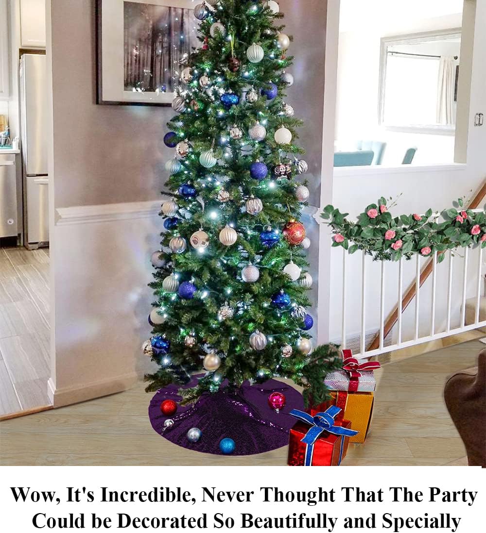 Partisout 48 Inch Purple Sequin Christmas Tree Skirt - Glitter Cotton Colorful Skirt for Halloween (48 in, Purple)