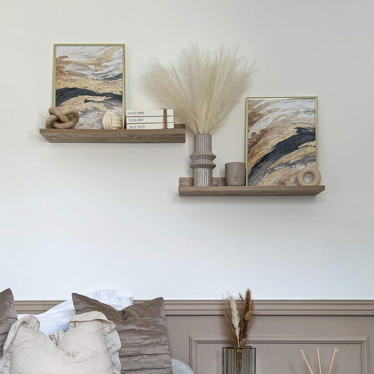 Mobili Fiver, Set of 2 Rachele Shelves, 23.62 in, Oak, Melamine-Finished, Wall Mounted Shelves for Bedroom, Corridor, Kitchen, Entrance, Living Room, Office, Italian Furniture