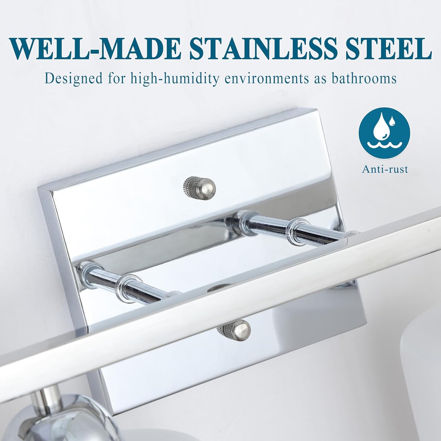 Stainless Steel Milk Glass Vanity Lights for Bathroom, 2 Light Chrome Bathroom Light Fixtures Over Mirror, Ceramic E26 Sockets Wall Mounted