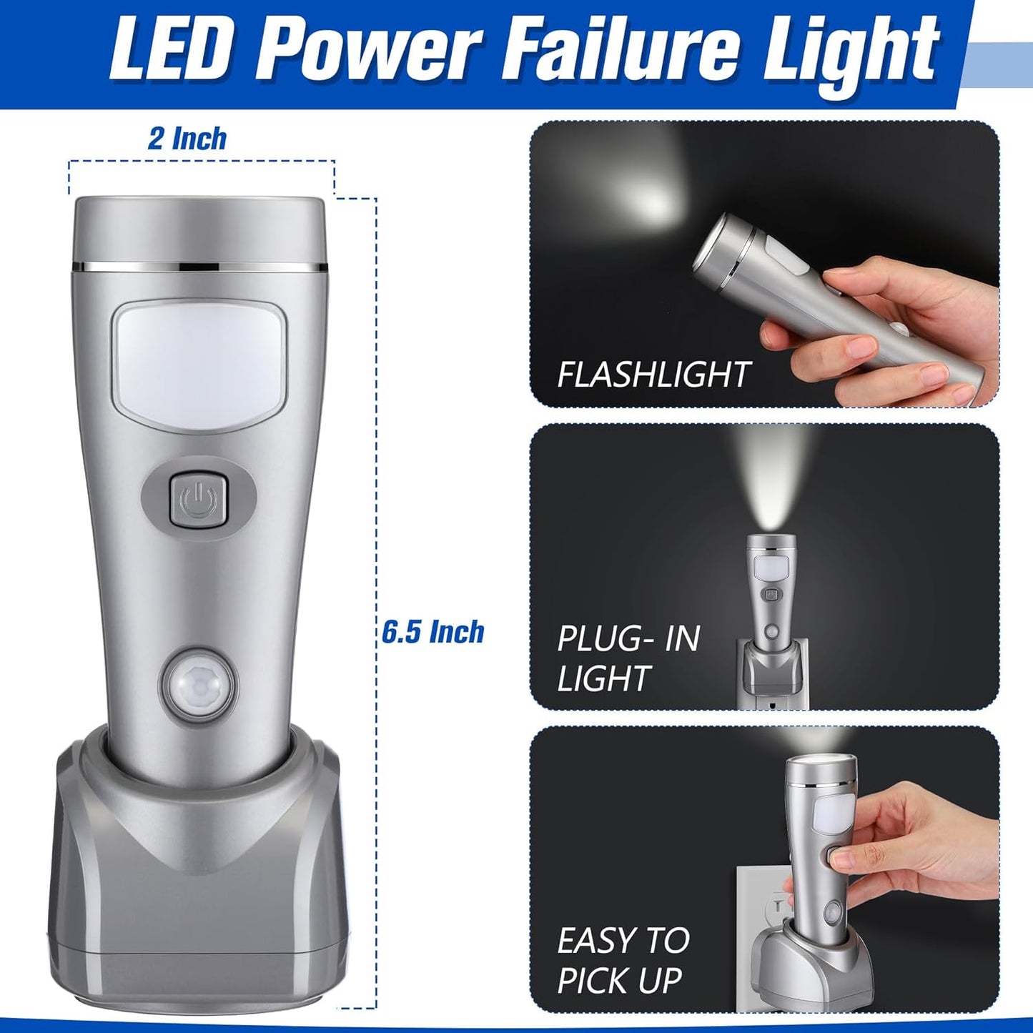 Enhon 6 Pack 4 in 1 LED Emergency Lights for Home Power Failure, Rechargeable Plug in Flashlight Motion Sensor Night Light, Automatic Turn On Power Outage Light for Home Hurricane Supplies