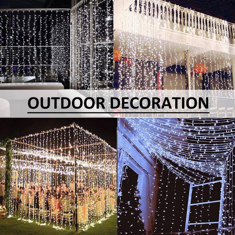 Solhice LED Curtain Lights Outdoor 20ft x10ft Cool White, 600 LED String Lights Backdrop Indoor Plug in, Twinkle Lights for Outside Backyard Wedding Bedroom Décor (Not Connectable)