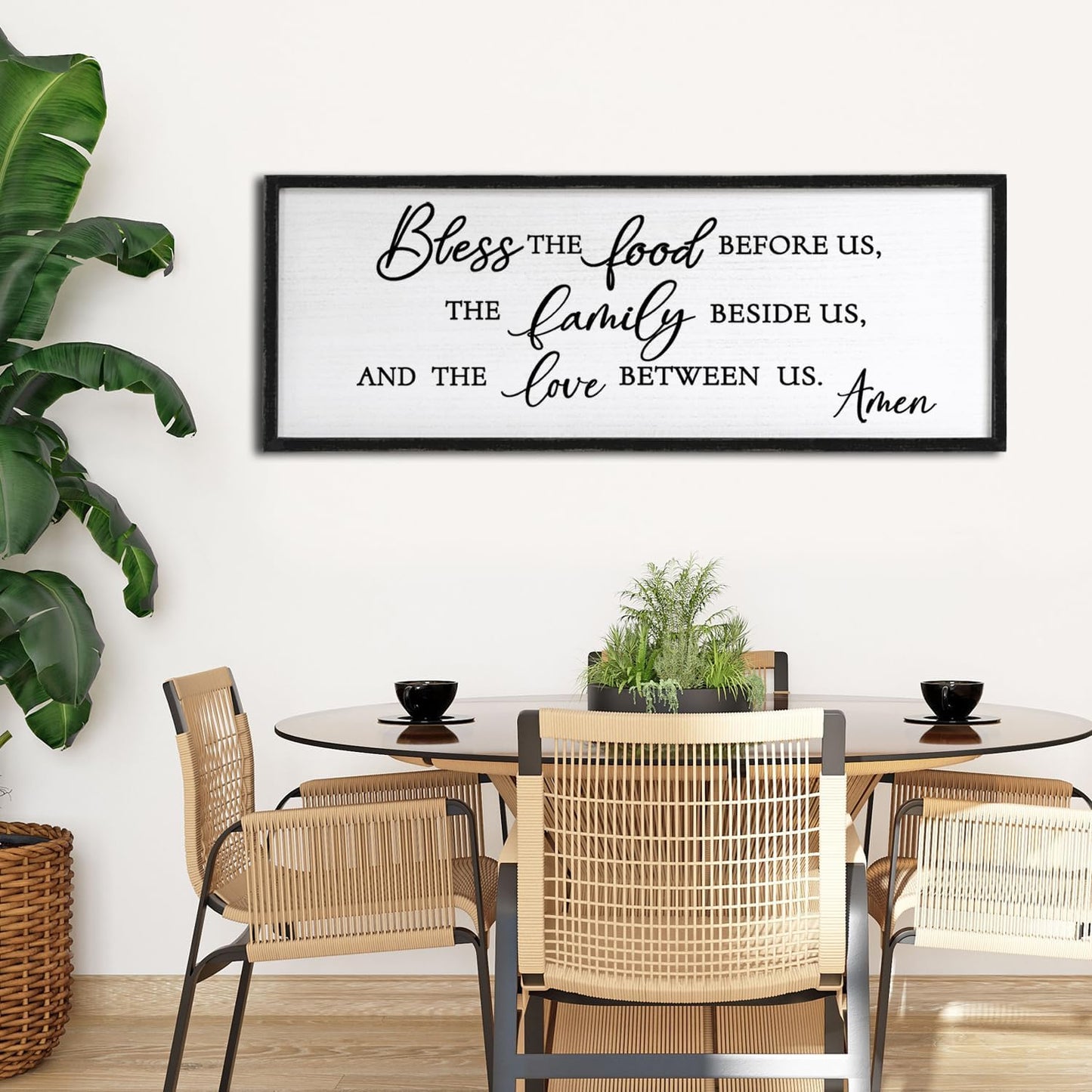 Bless the Food Before Us Wall Decor Art 24"X10" for Dining Room Kitchen Wall Wooden Framed Sign (Black)