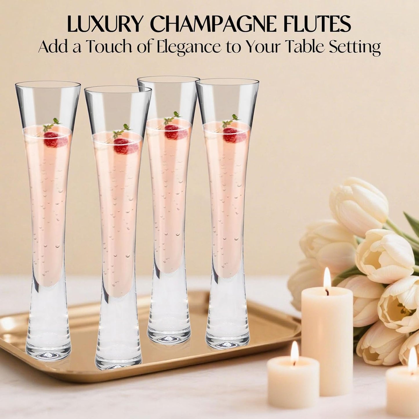 Champagne Flutes Set of 2, Hand Blown Crystal Champagne Glasses, Modern Unique Design, Lead-Free Prosecco Flutes, Elegant Toasting Glasses Gift for Wedding, Anniversary, Birthday, Christmas