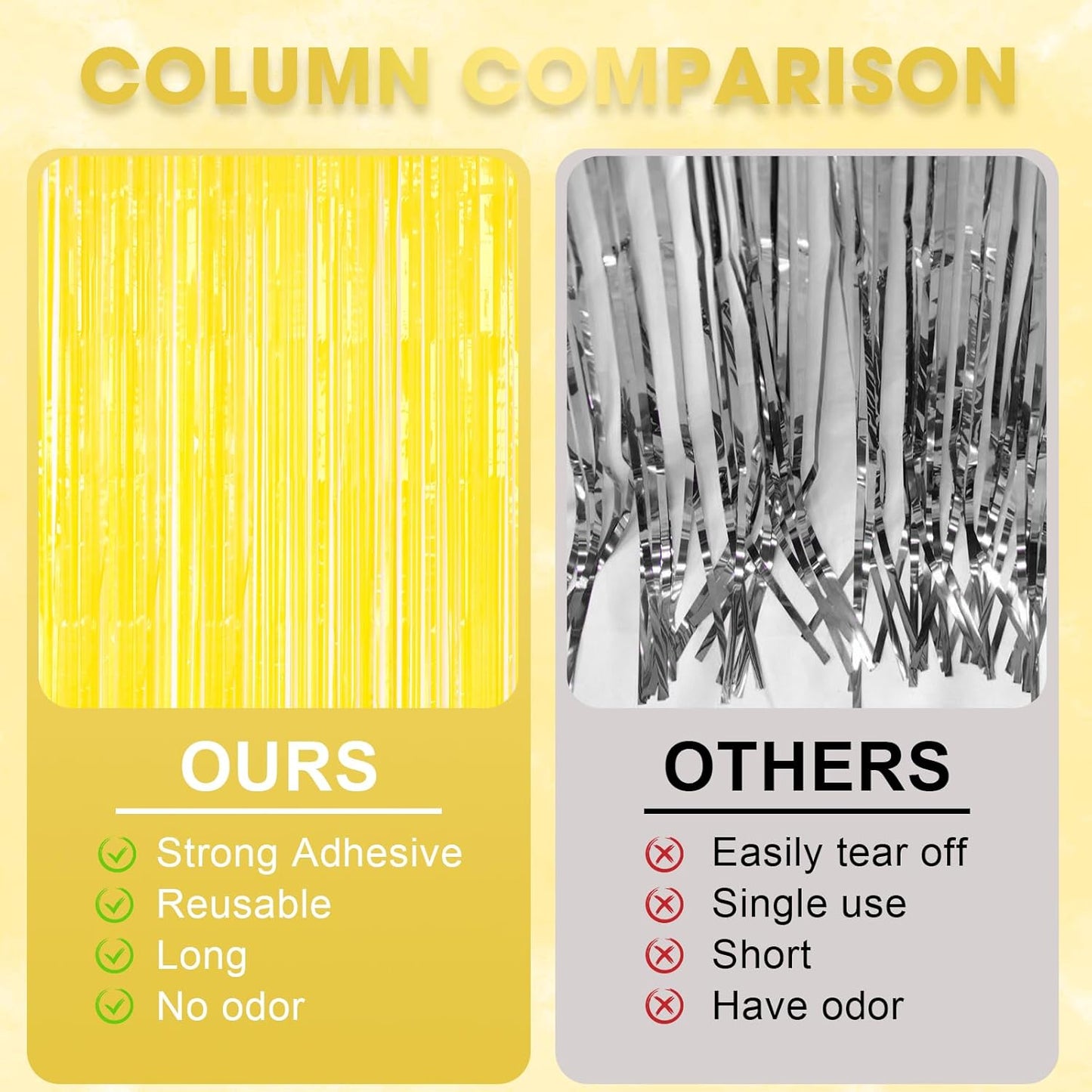 3 Pack 3.3 x 8.2 ft Pastel Yellow Foil Fringe Backdrop Curtains, Tinsel Streamers Birthday Party Decorations, Fringe Backdrop for Graduation, Baby Shower, Gender Reveal, Disco Party