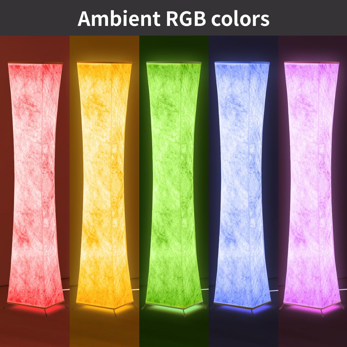 BLUEYE Floor Lamp,1800Lumens,RGBW 2700K-6500K,Remote Control,2 X 80W Equivalent,E26 Base,Color Changing Standing Lamp for Living Room Bedroom,Duppon Paper,60in