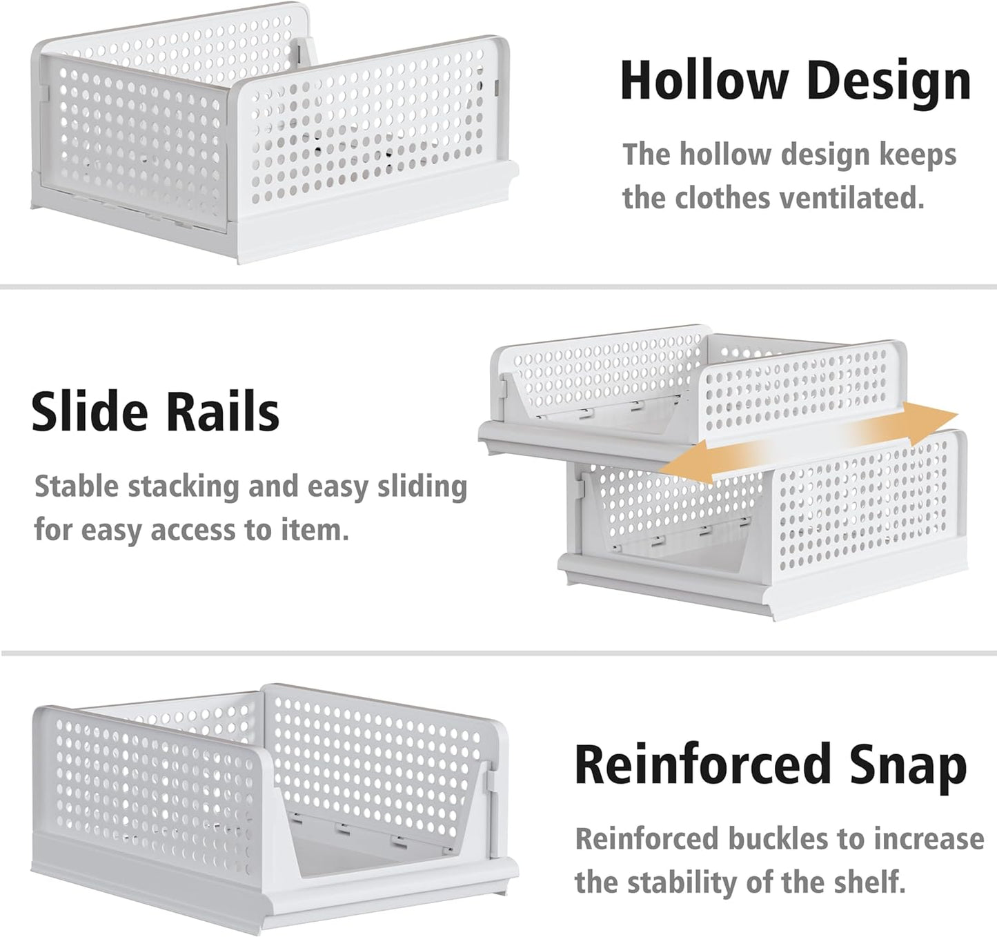 5 Pack Stackable Plastic Storage Basket Closet Organizer Bin Foldable Clothes Organizer Storage Drawer Shelf Container for Living Room Bathroom Kitchen Office (5L)