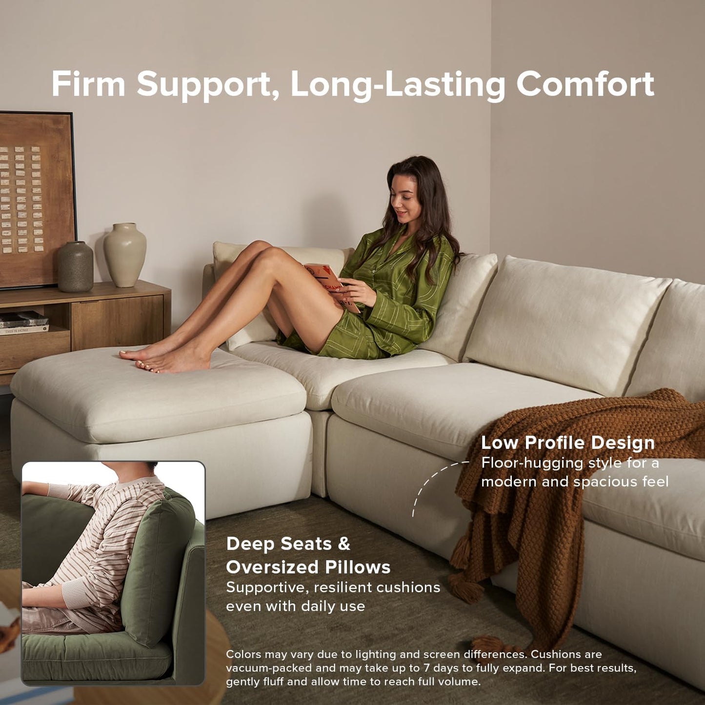 mopio Oversized Modular Sectional Sofa with Fully Removable Covers and Storage, Convertible U, L-Shaped and Sleeper Sectional, Modern Couches with Ottoman Chaise (Olive Green Velvet, 6 Seats, L)