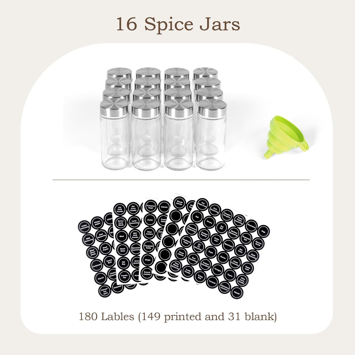 WelFurGeer Bamboo Spice Rack Organizer for Countertop, Revolving Spice Shelf with 16 Glass Jars, Lids & Labels, Desktop Rotating Seasoning Organizer for Kitchens, Space-Saving Design