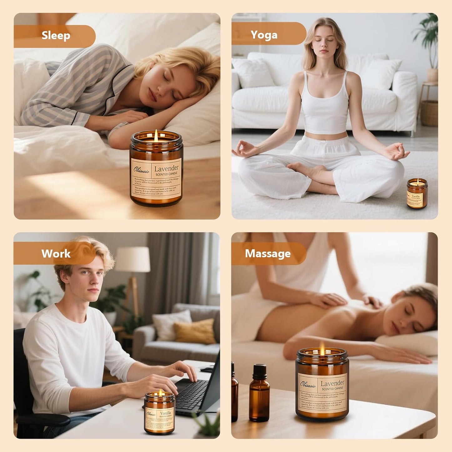 Candles 2 Pack, Candles for Home Scented, Aromatherapy Candle Gift Set for Women Soy Wax Long Lasting Amber Jar Candles for Birthday Housewarming Mother's Valentine Day(Vanilla & Lavender)