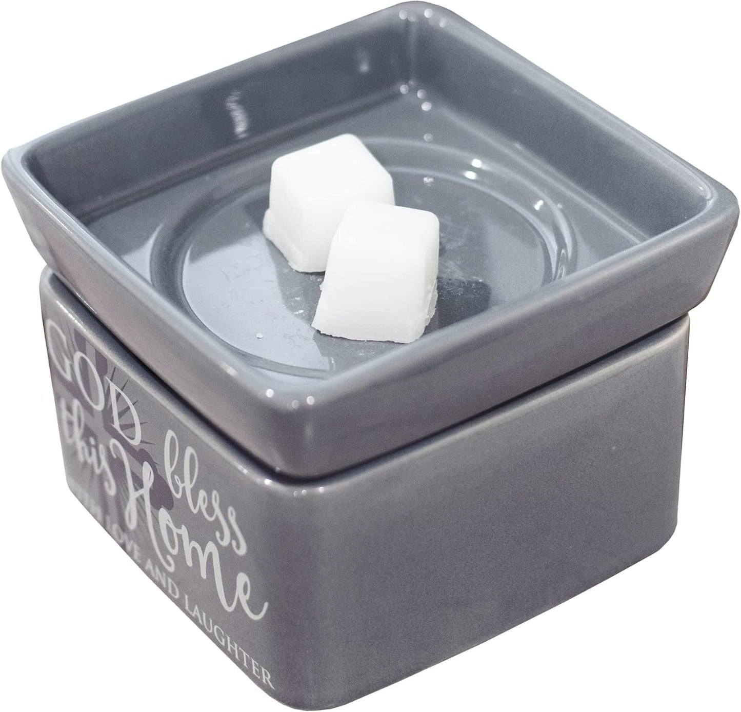 God Bless This Home Love Grey Stoneware Electric 2-in-1 Jar Candle and Wax Tart Oil Warmer