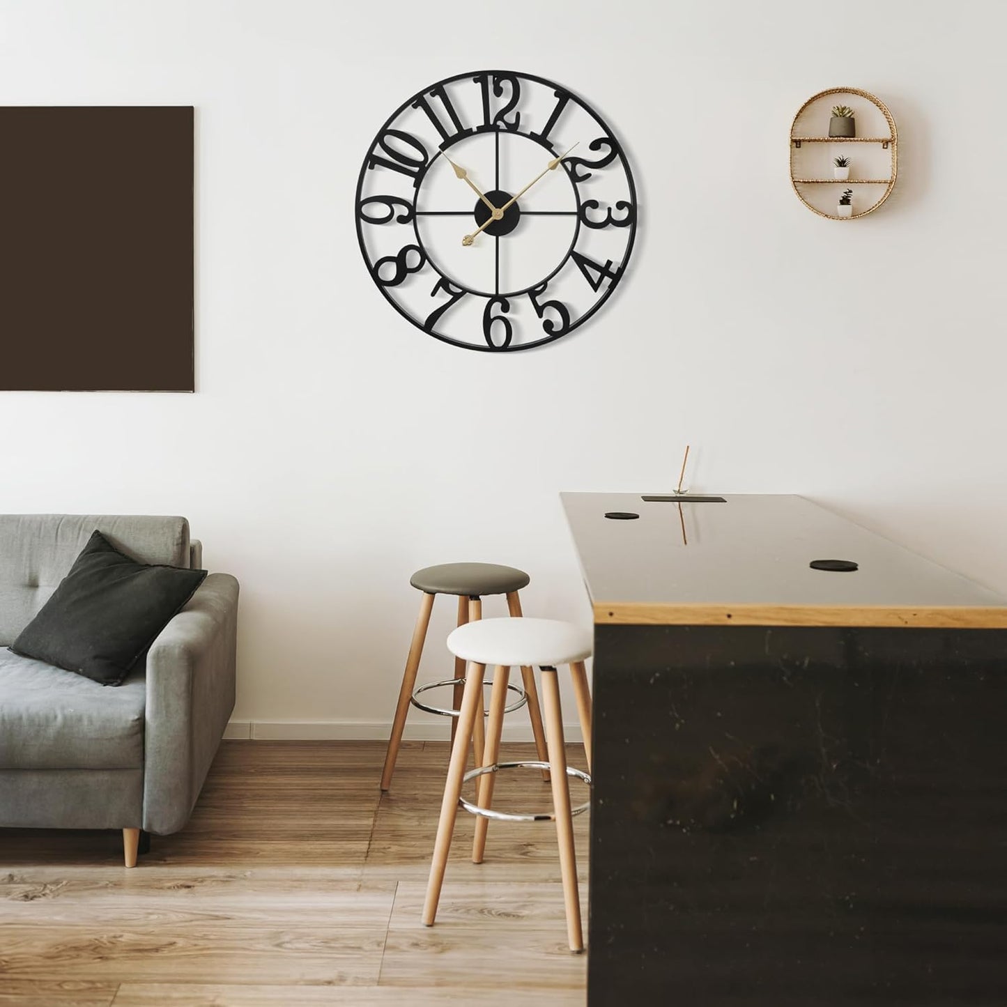 Large Wall Clock for Living Room Decor - 47cm/ 18 Inches Silent Non-Ticking Metal Wall Clocks Battery Operated, Vintage Decorative Modern Wall Clock for Bedroom, Office, Farmhouse Decor