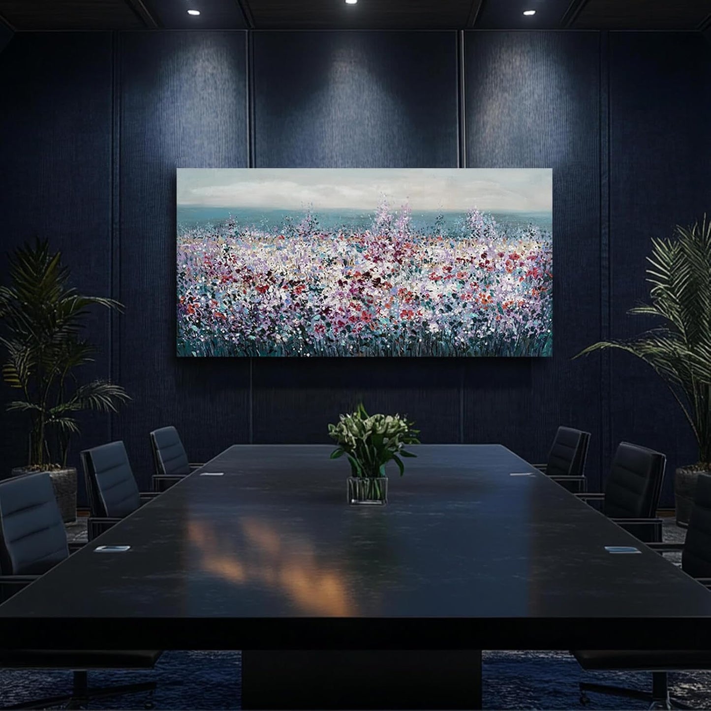 CHUDANHAO Blue Coastal Wall Art Colorful Wall Decor Flowers Canvas Prints for Office 29x58 Inch Large Landscape Painting for Living Room Bedroom