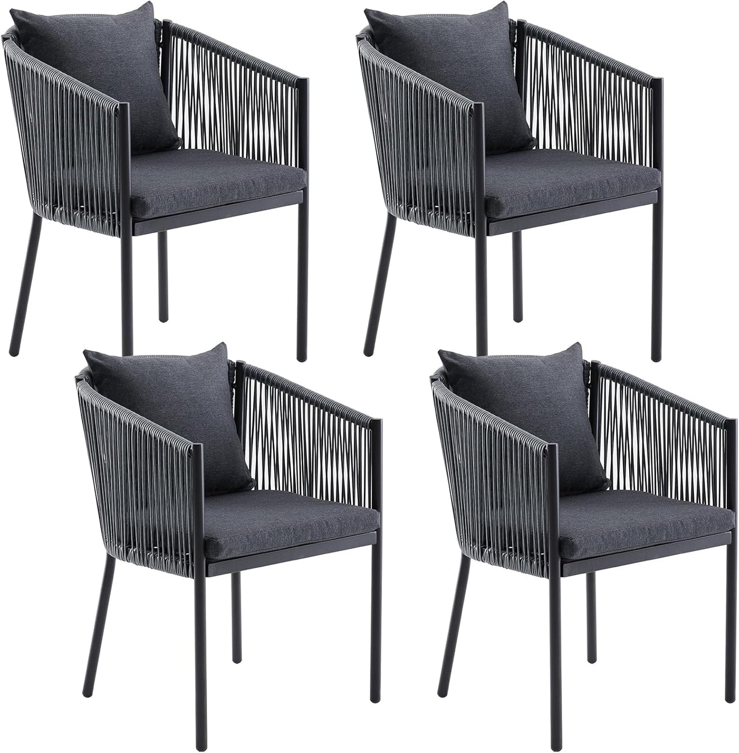 Soohow 4 Pieces Outdoor Chairs, Patio Dining Chairs, Rattan Wicker Chair Set with Cushions for Garden(Grey)