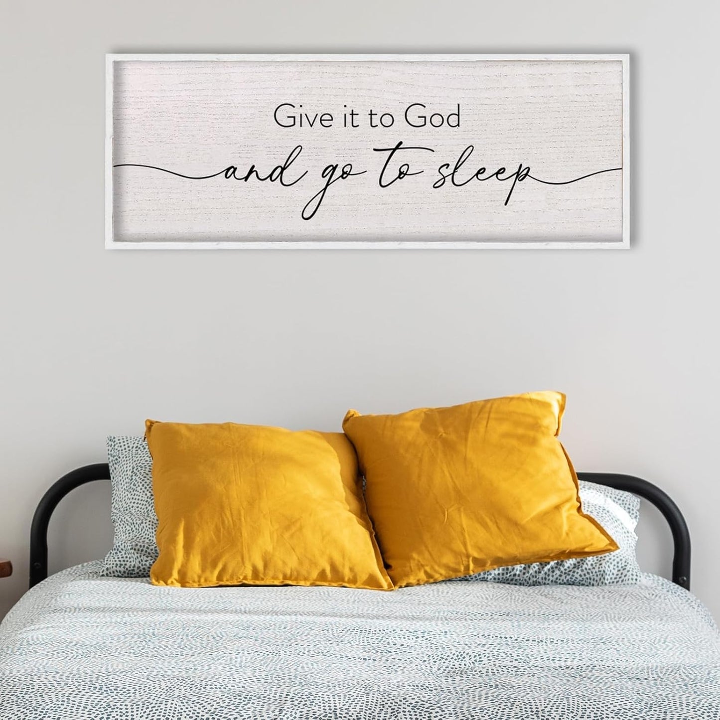 LuZhiQiang Give It To God And Go To Sleep Sign Above Over Bed Wall Decor Art 40"X15" for Master Bedroom Large Wood Framed Hanging (White)