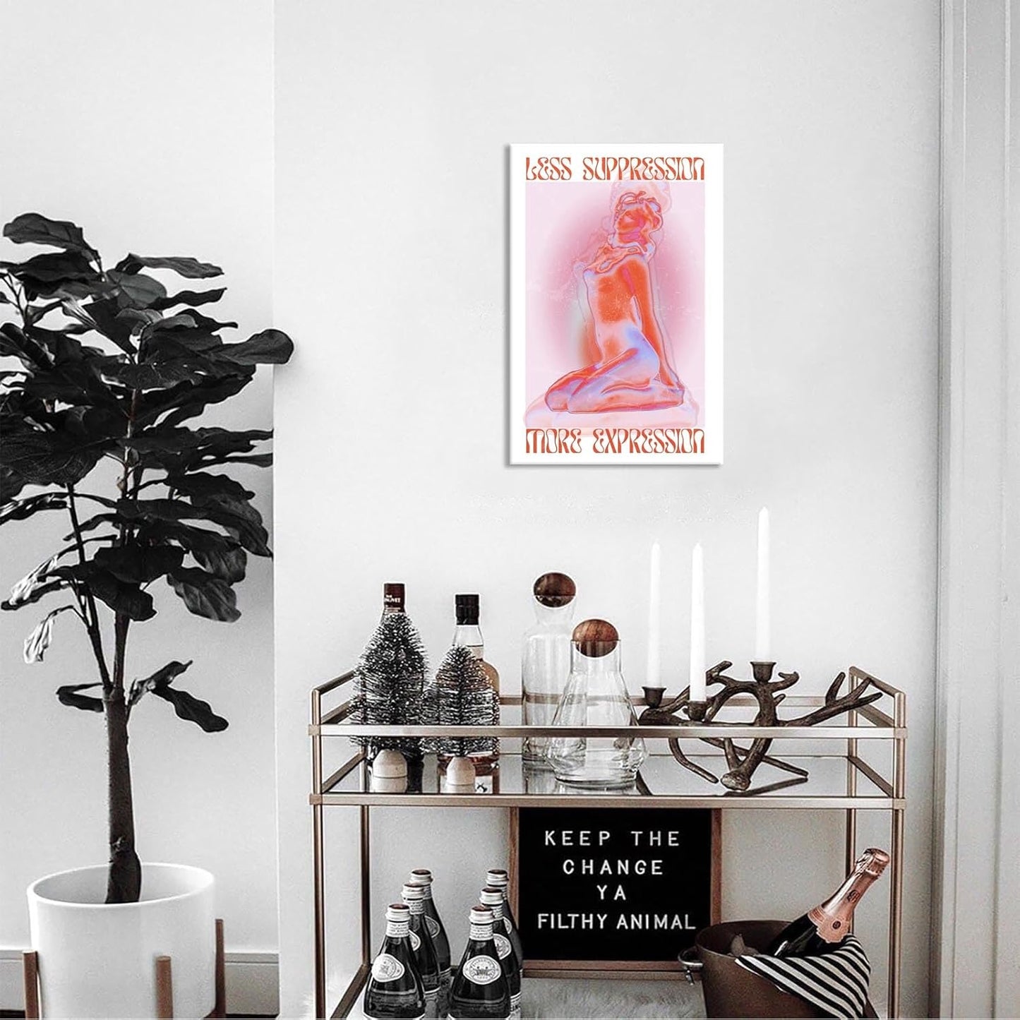 Spiritual Affirmation Art Poster Pink Woman Canvas Wall Art Aesthetic Pictures Sexy Woman Prints Painting Trendy Gradient Aesthetic Wall Decor Living Room Bedroom 16x24in Framed