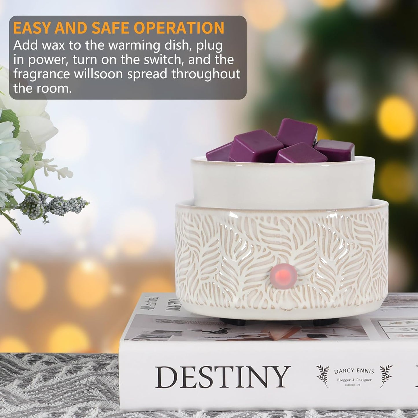 Electric Wax Melt Warmer 4-in-1 Candle Warmer for Scented Wax Melter Cute Ceramic Fragrance Wax Burner for Home Office Bedroom Deco Gift for Women White