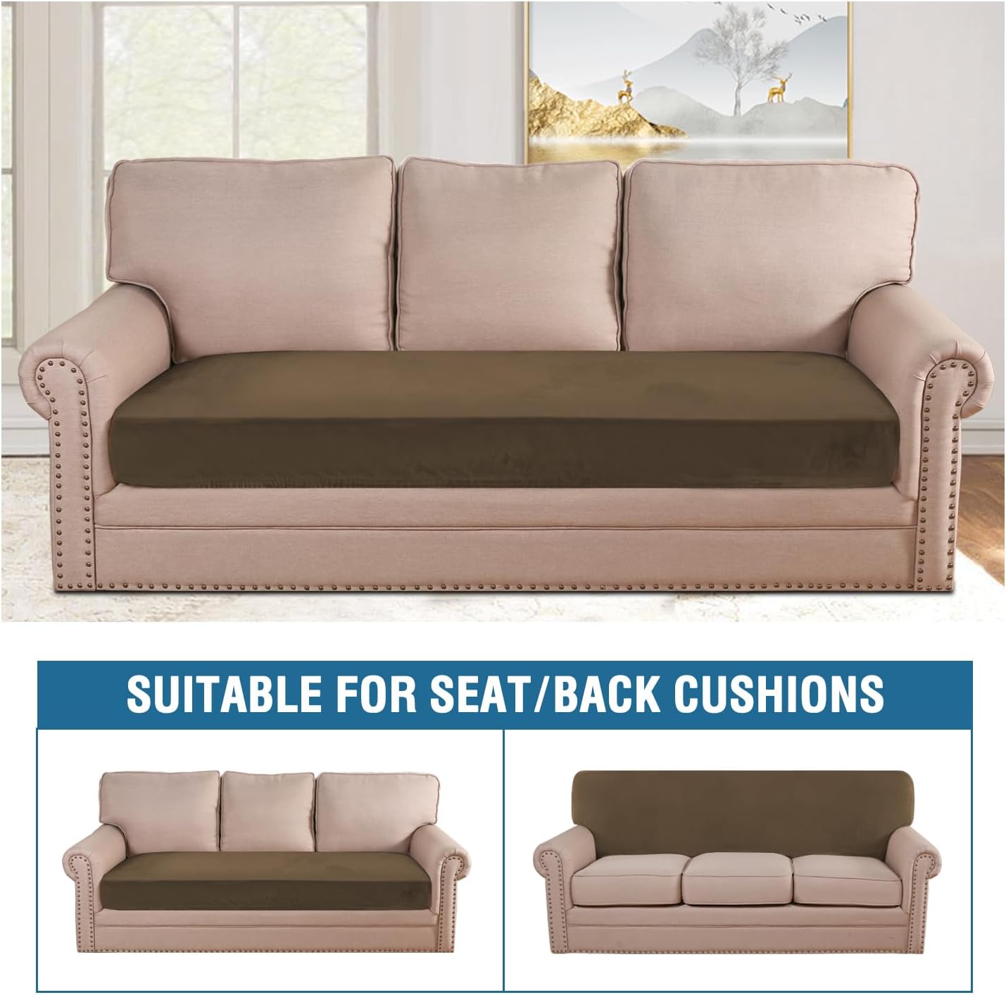 H.VERSAILTEX Velvet Stretch Individual Couch Cushion Cover Plush Cushion Slipcover for Loveseat Sofa Cushion Furniture Protector Seat Cushion Sofa Cover (1 Piece Sofa Cushion Cover, Bronze Brown)