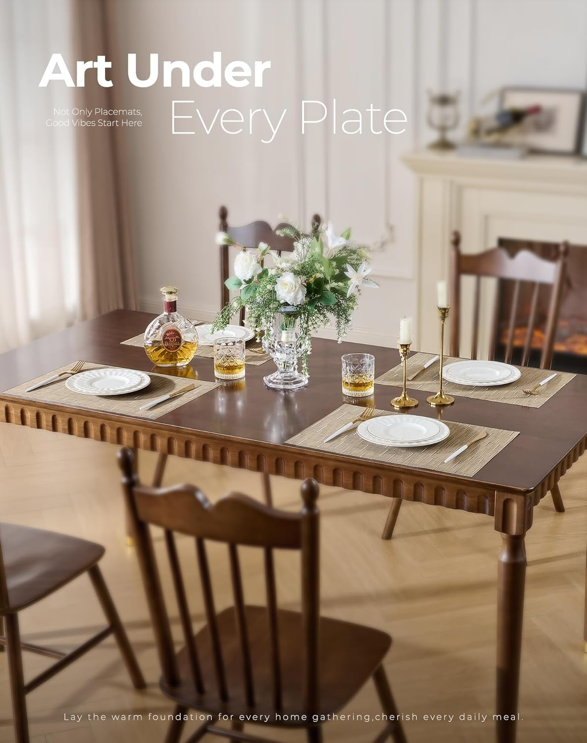 Leetaltree Light Brown Placemats Set of 12 - Heat Resistant Non-Slip Place mats for Dining Table, Washable Durable PVC Vinyl Woven Table Mats（Light Brown, 12）