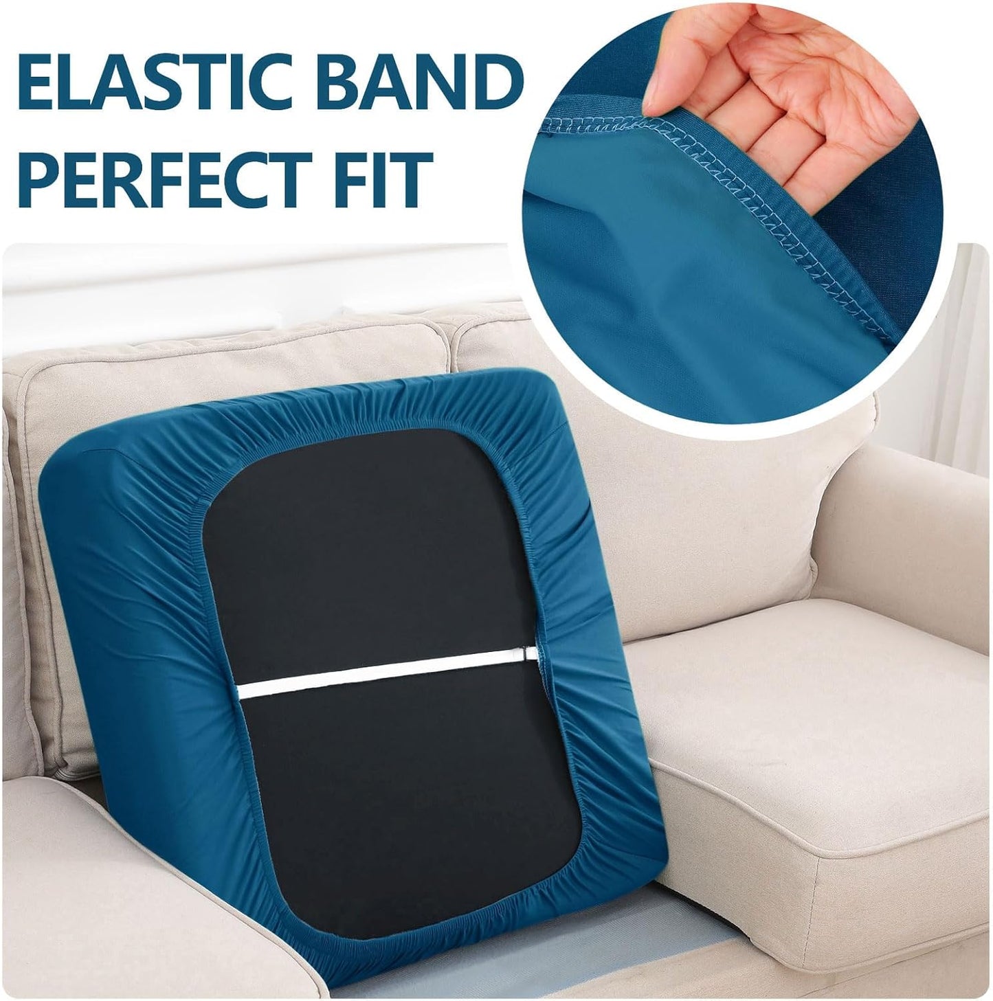 hyha Waterproof Couch Cushion Covers, Stretch Sofa Couch Seat Slipcover for Dog Washable, Non-Slip Waterproof Outdoor Cushion Covers for Patio Furniture Replacement (1 Piece for Medium, Deep Teal)