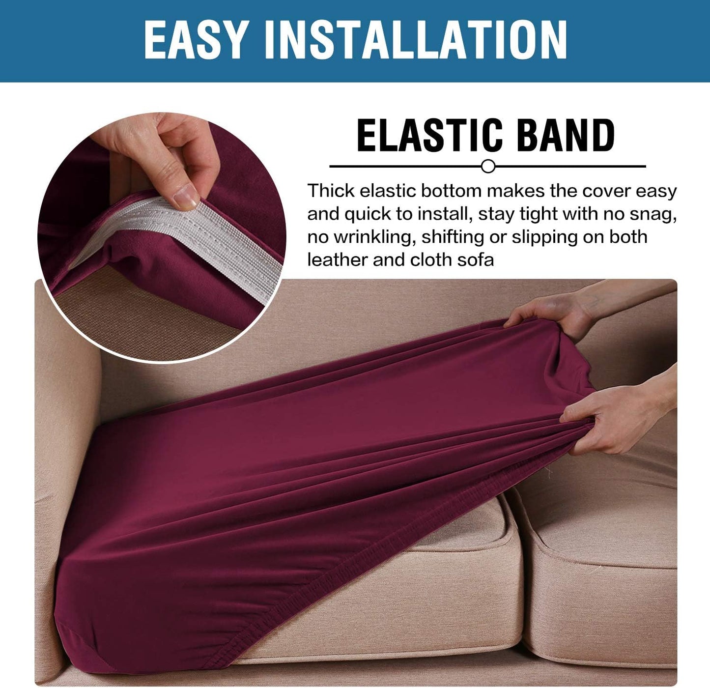 H.VERSAILTEX Velvet Stretch Couch Cushion Cover Plush Cushion Slipcover for Chair Loveseat Sofa Cushion Furniture Protector Seat Cushion Sofa Cover (3 Piece Sofa Cushion Covers, Burgundy)