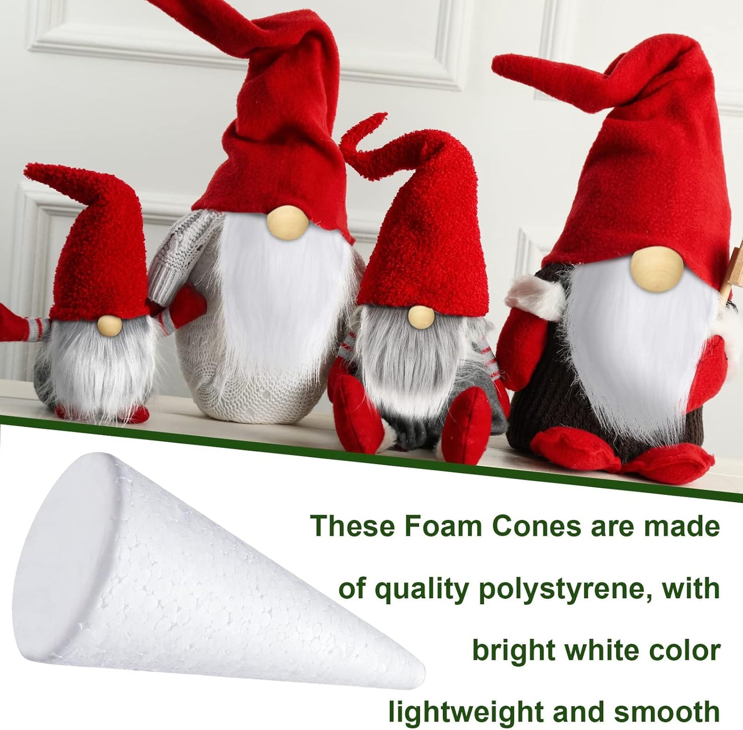 Sosation 60 Pcs Gnomes Beard Sets Faux Fur Pre Cut Gnomes Beard Foam Cone Foam Handmade Wood Balls for Halloween Christmas Day Crafts(Grey, Brown, White)