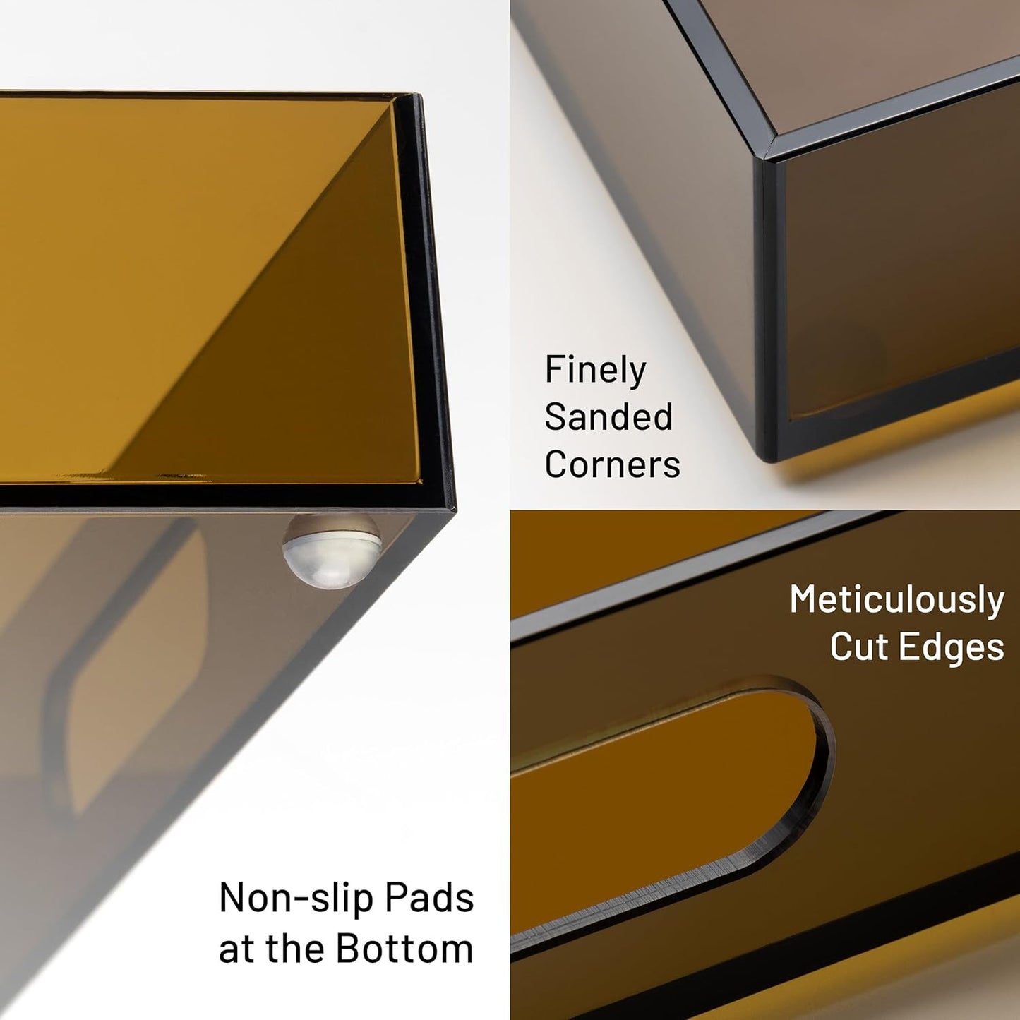 Large Acrylic Serving Tray Decorative Ottoman Coffee Table Vanity Tray Tea Fruit Platter Snack Appetizer Dessert Drink with Handles for Bar Kitchen Party, Amber