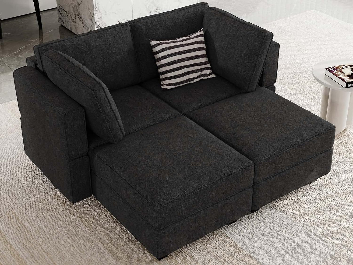 Bellfin Modular Sectional Sleeper Sofa Convertible Sofas with Storage Ottomans Small Sectional Couches for Living Room. Black Couch