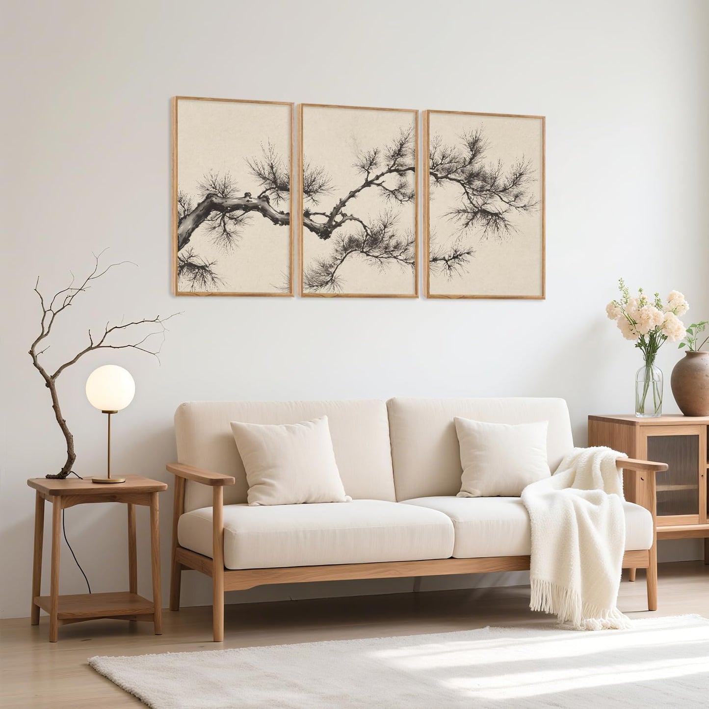 HPNIUB Vintage Sketch Pine Tree Framed Canvas Wall Art Set, Brown Antique Tree Branch Wall Decor, Nature Botanical Art Print, Modern Landscape Pictures for Living Room, Bedroom, Office- 16 x24 x3