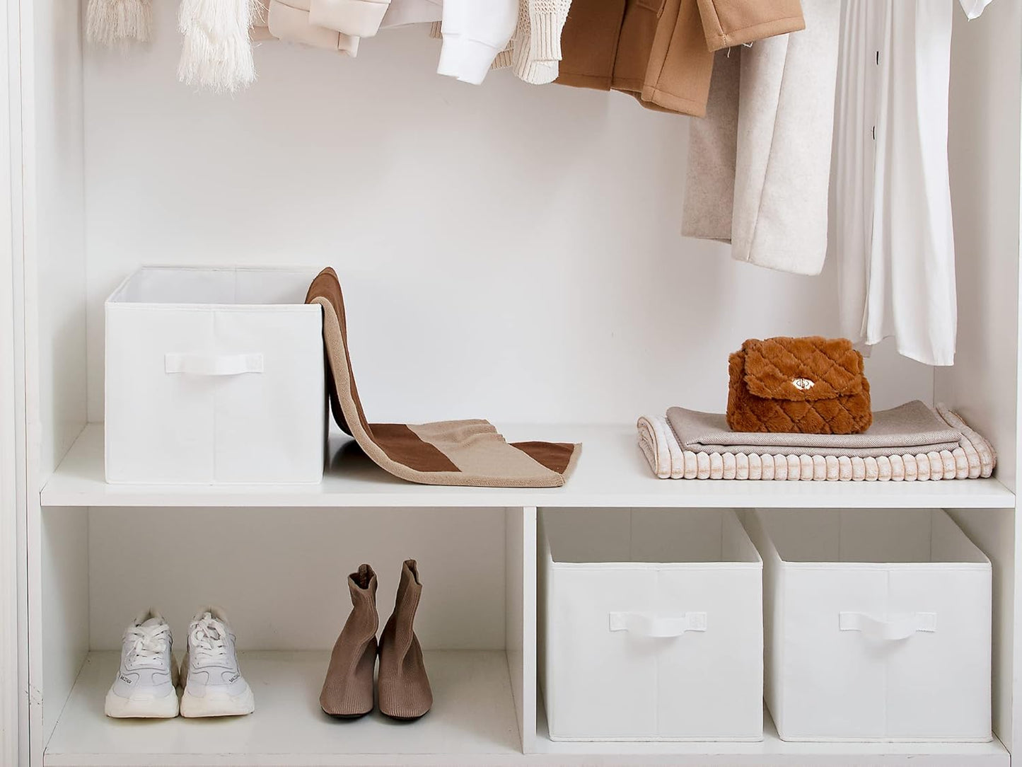 StorageWorks Storage Baskets for Shelves, Foldable Fabric Closet Storage Bins with Handles, Fabric Storage Bins Clothes Organizer, White, 3-Pack, Extra Large