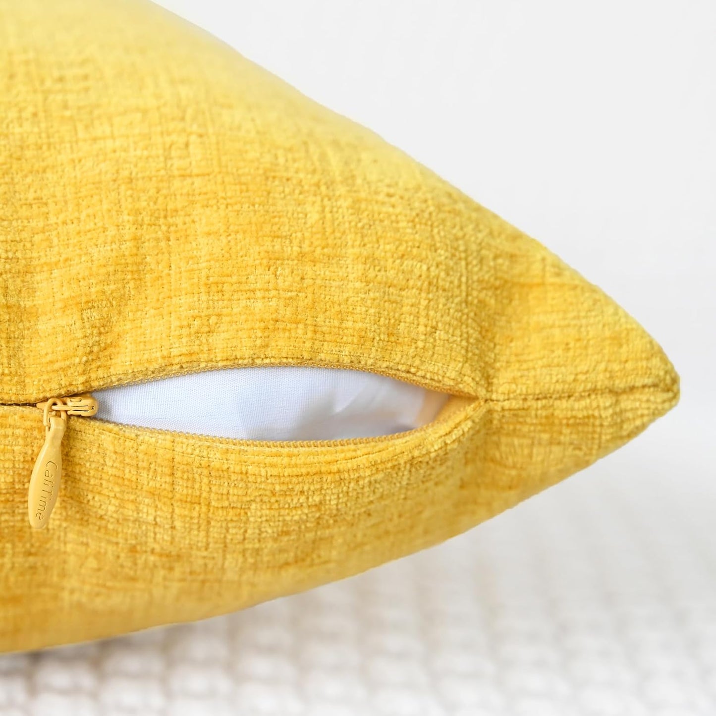 CaliTime Throw Pillow Covers Decorative 16 X 16 Inches Pack of 2 Cozy Chenille Cushion Case for Couch Sofa Bed Living Room Home Mustard Yellow