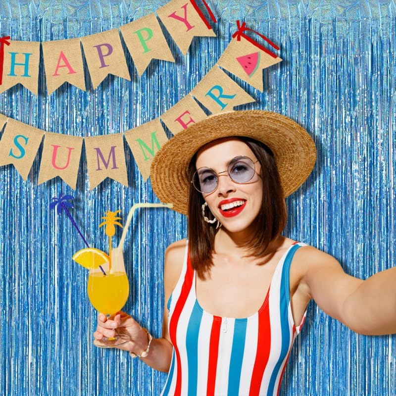 BRAVESHINE Light Blue Tinsel Foil Fringe Curtains - 2Pcs 3.2x8.2 ft Metallic Holiday Photo Booth Backdrop for Easter Birthdays Mermaid Frozen Sea Bachelorette Party Streamers Decorations