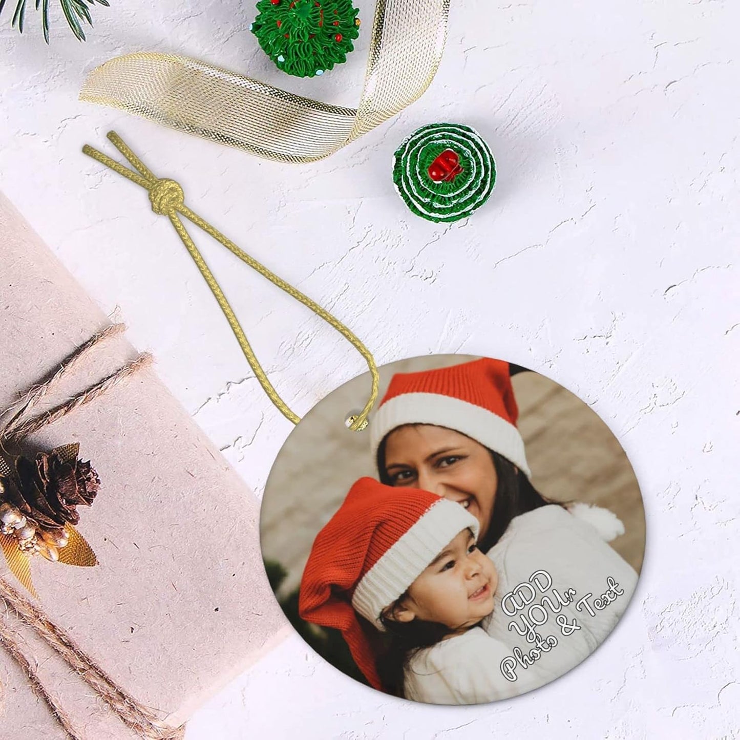 Personalized Christmas Ornaments 2022 Custom Ceramic Christmas Tree Photo Ornament Customized Add Wedding Baby Family Pet Picture Unique Xmas Gift (2pcs)