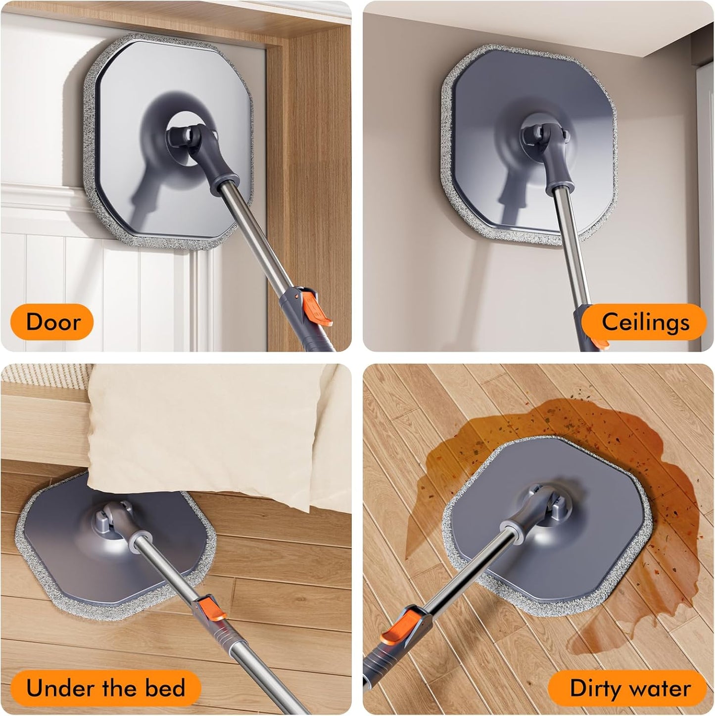 Spin Mop and Bucket with Separate Dirty and Clean Water,360° Spin Mop and Bucket System with Widening Foldable Handle,6 Replaceable Mop Pads,Square Mop for Floor Hardwood Tile Marble Wall Cleaning