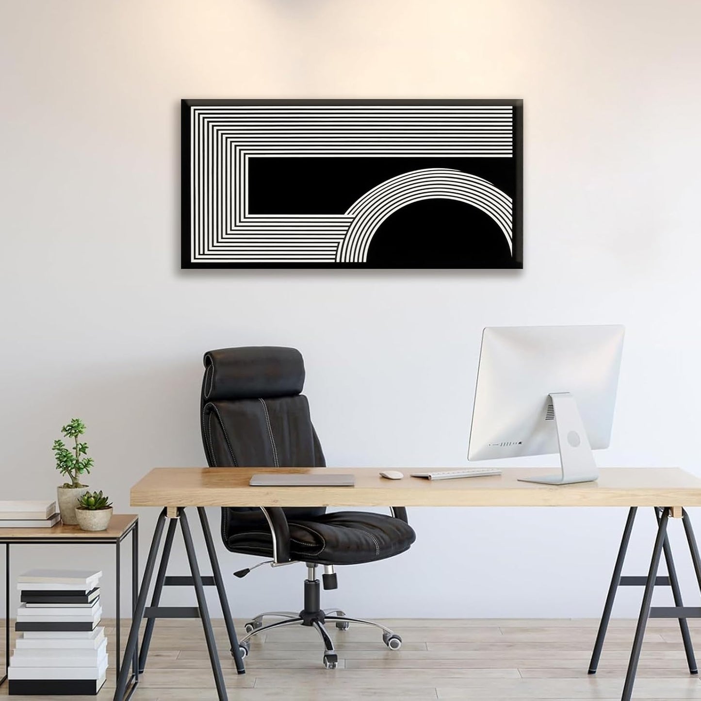 Abstract Wall Art Modern Canvas Art Wall Decor Minimalist Wall Art Geometric Line Canvas Artwork Print Paintings Black And White Wall Art Modern Picture For Bedroom Art Office Home Wall Decor 20"X 40"